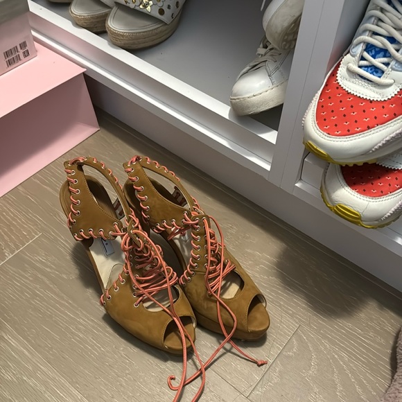 Strappy suede and pink BRIAN ATWOOD heels - Picture 1 of 4